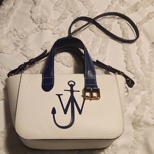 Stylish White and Blue Handbag